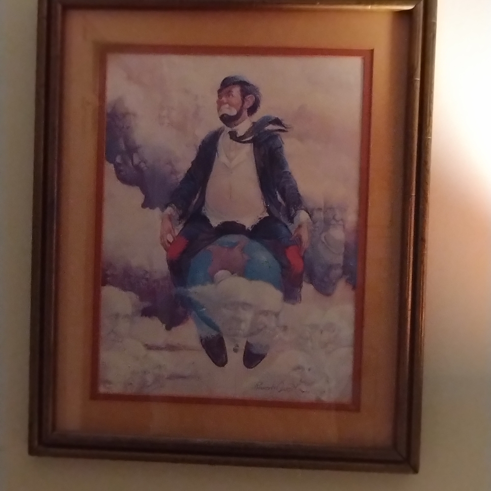 Framed Art Print with Clown on Globe. Vintage Robert Owen 11x22